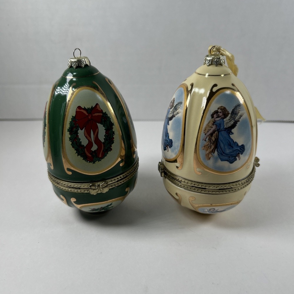 lot 2 christmas vintage Musical Box Eggs Ornaments QVC Valerie